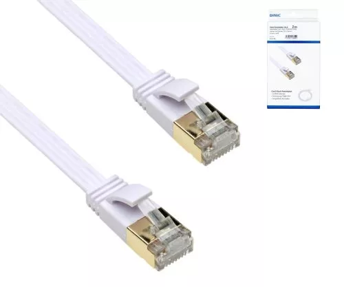 Patchkabel Cat.6, flach, PiMF/STP, weiß, 2m DINIC Box